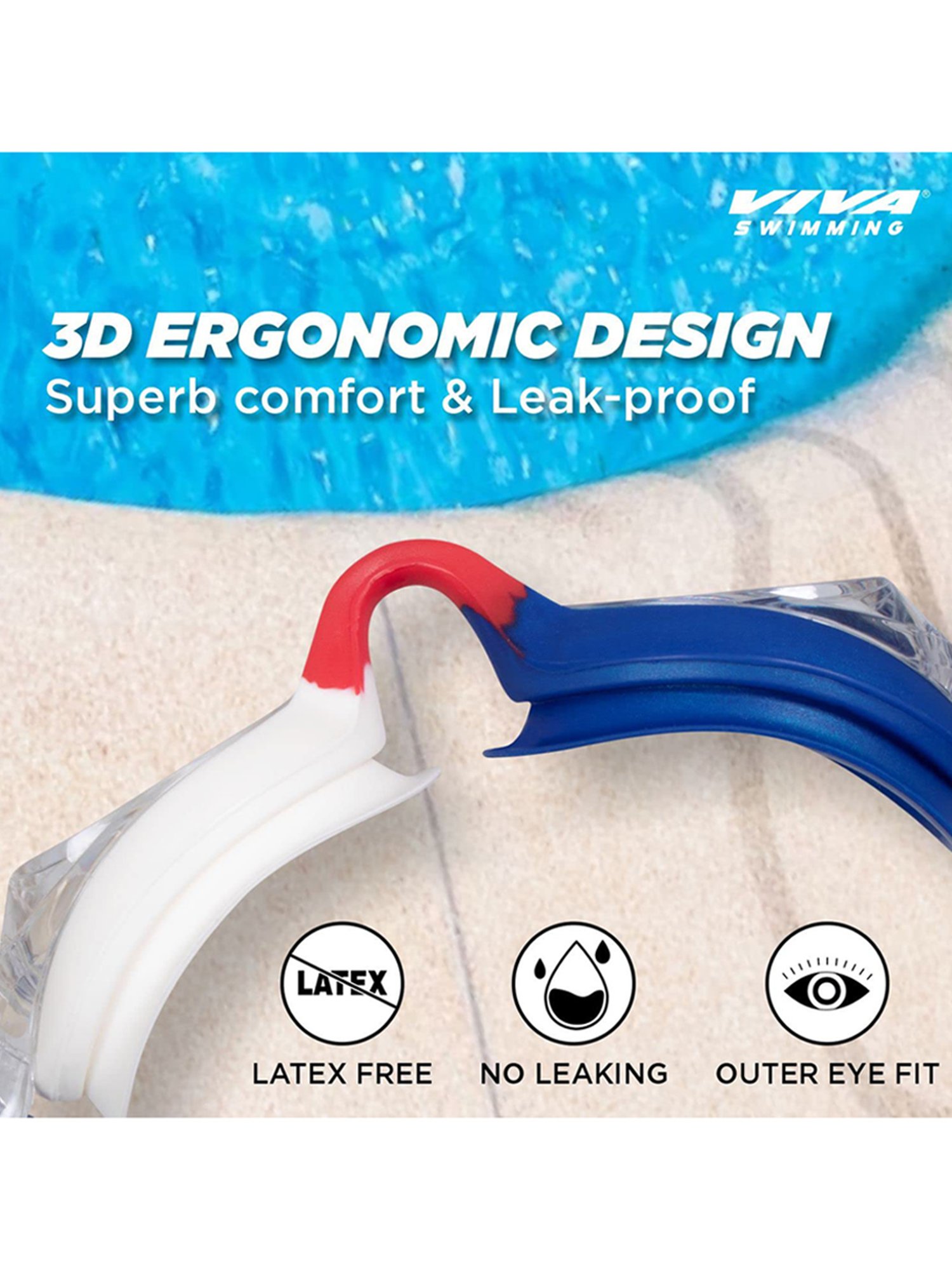 Viva Swimming Counrty High Performance Double Silicone Strap Anti Fog Googgle (Multicolor)