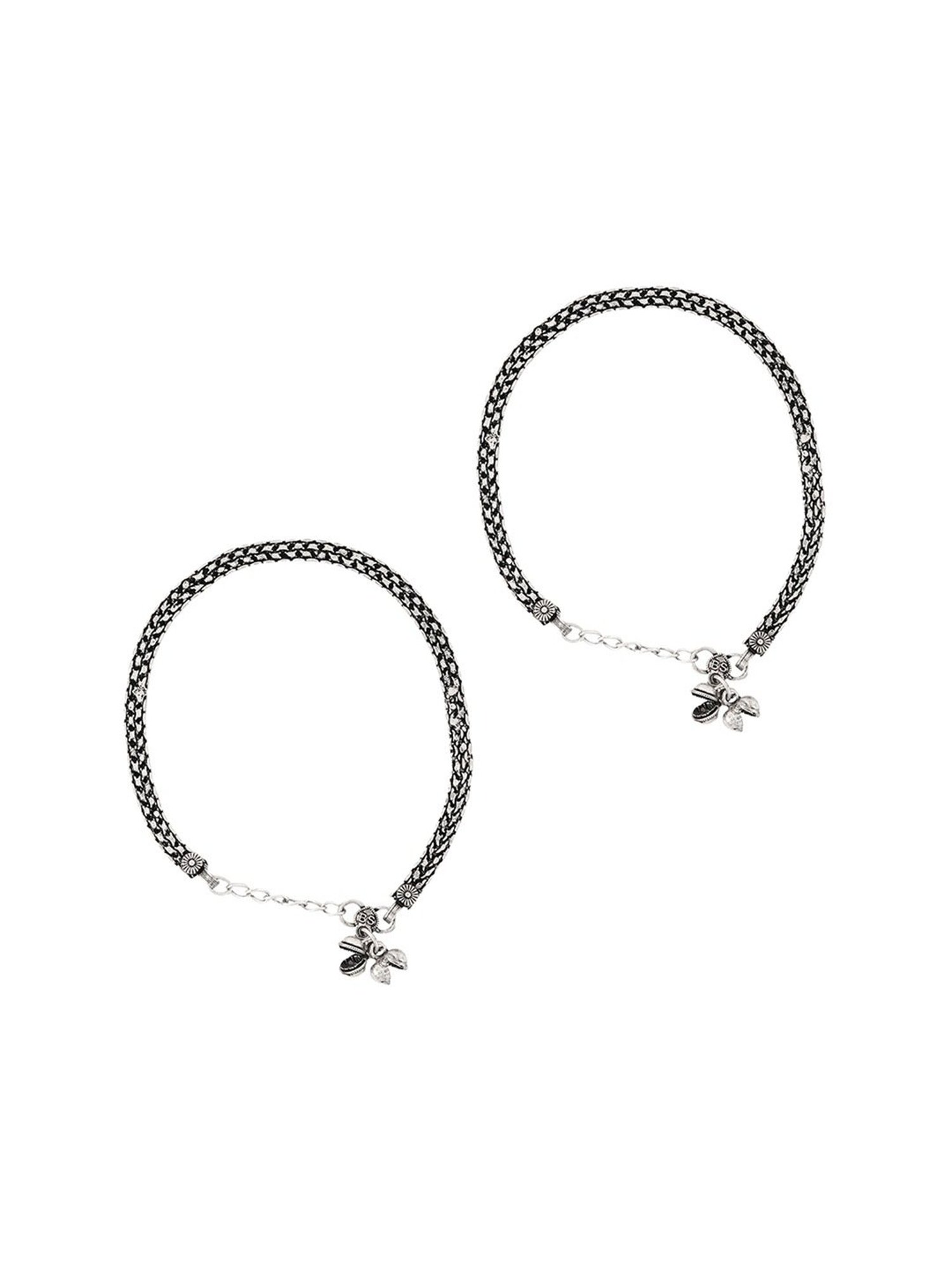 Teejh Raadhey Silver Oxidized Ghungroo Pair of Anklet