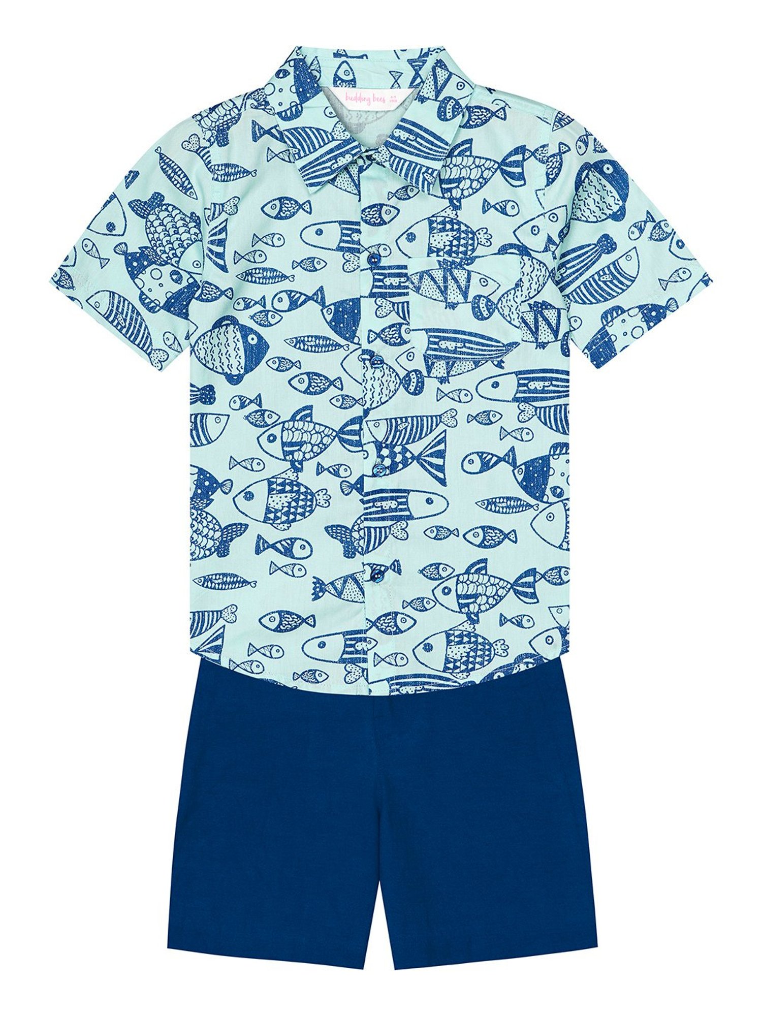 Budding Bees Kids Blue Printed Shirt with Shorts