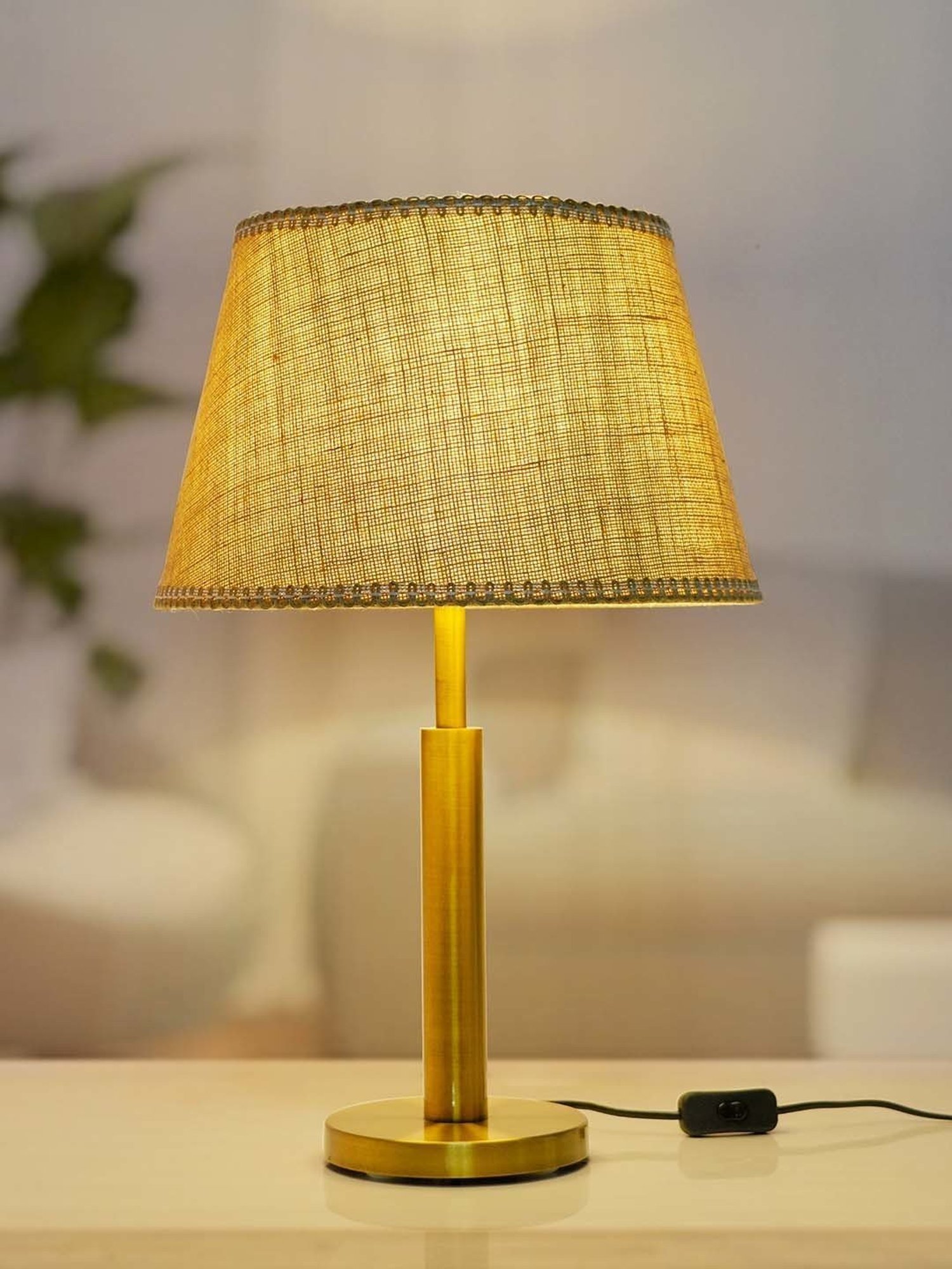 FOS LIGHTING Transitional Brushed Beige & Golden Steel Table Lamp With Fabric Shade