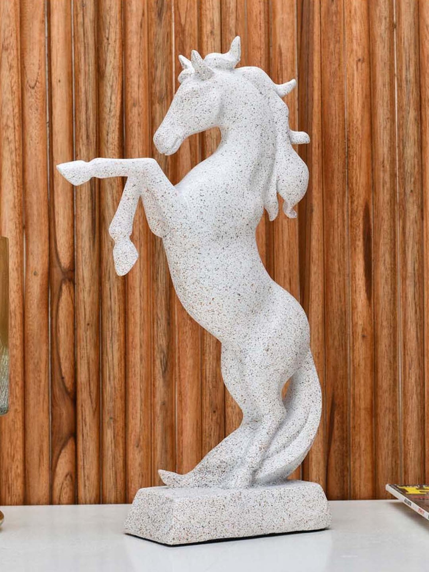 @home White Resin Jumping Horse Showpiece