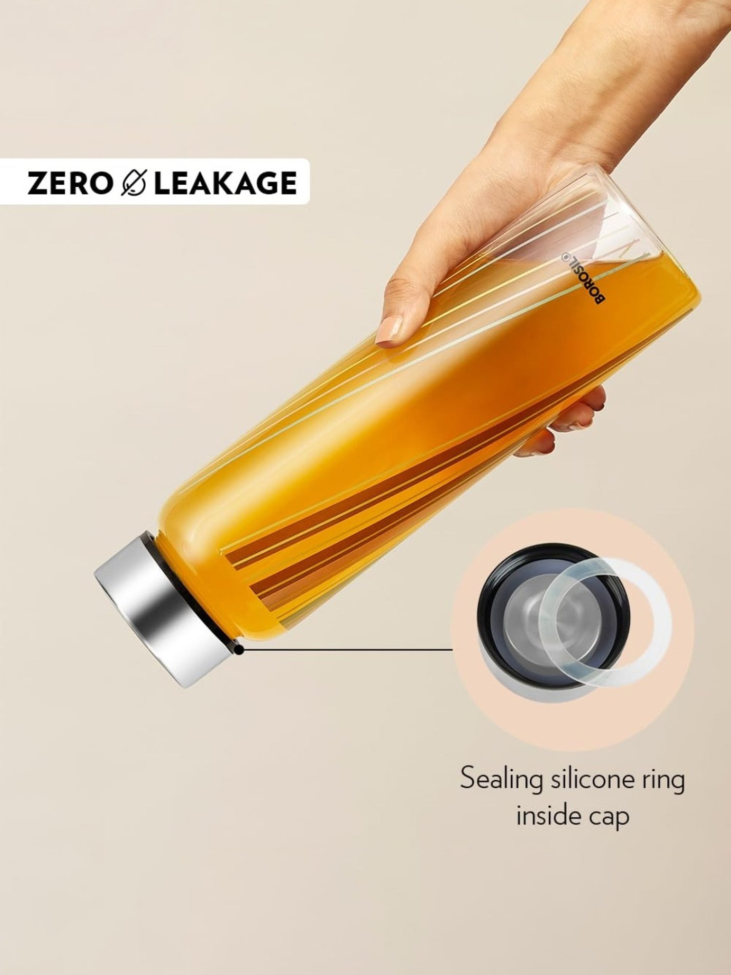 Borosil Water Bottle with Fridge Safe & Leakproof Set of 2 (Transparent, 1000 ml)