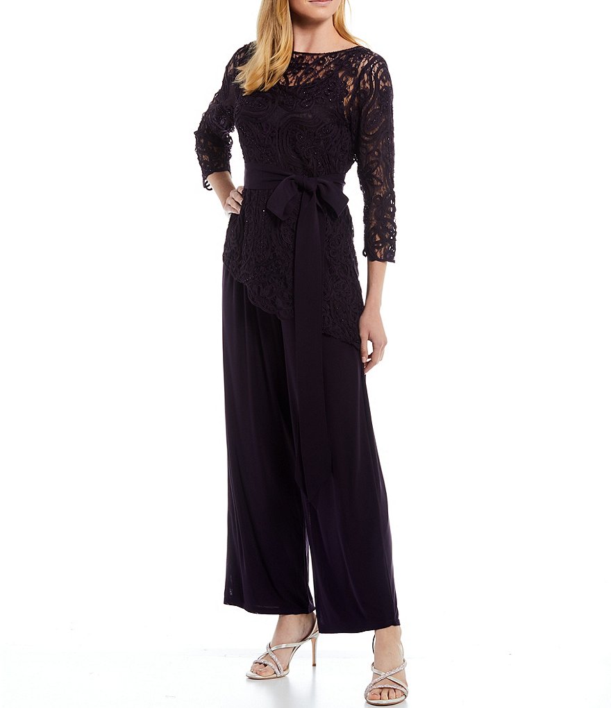 Soulmates Asymmetrical Baroque Lace Top 3/4 Sleeve Bodice Pant Set