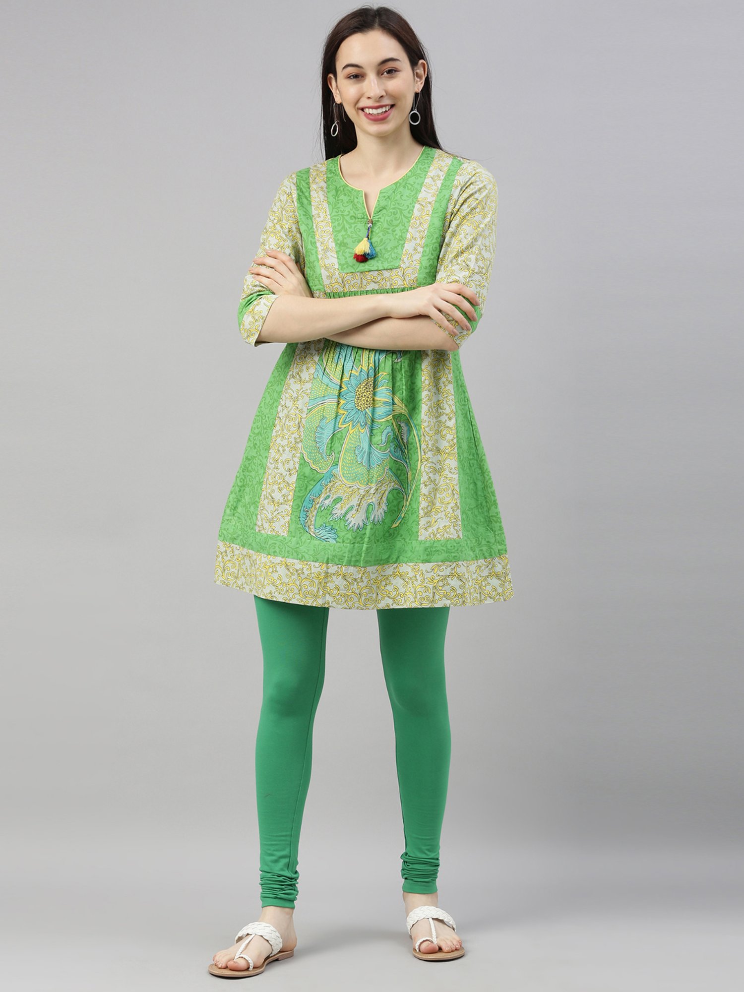 TWIN BIRDS Green Cotton Leggings