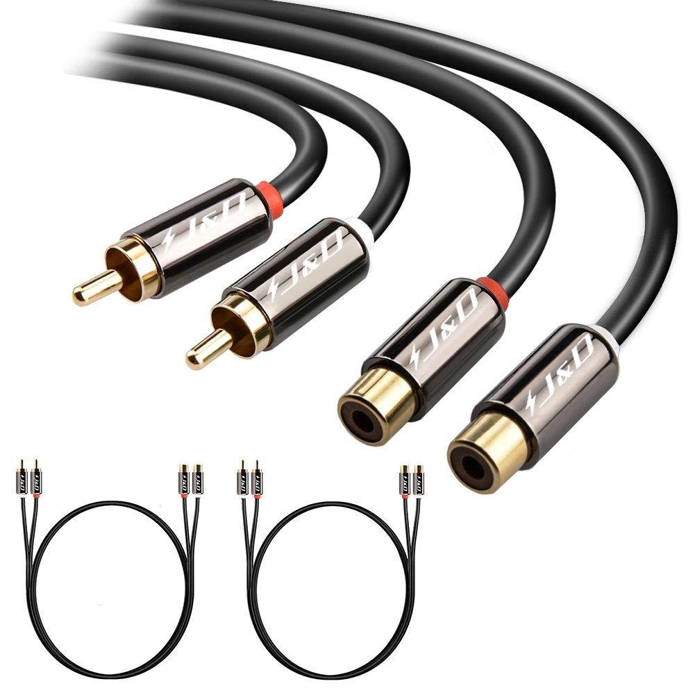 [2-Pack] 2RCA to 2RCA Cable, J&D Gold-Plated [Copper Shell] [Heavy Duty] 2 RCA Male to 2 RCA Female Stereo Audio Cable, RCA Cable - 15 Feet