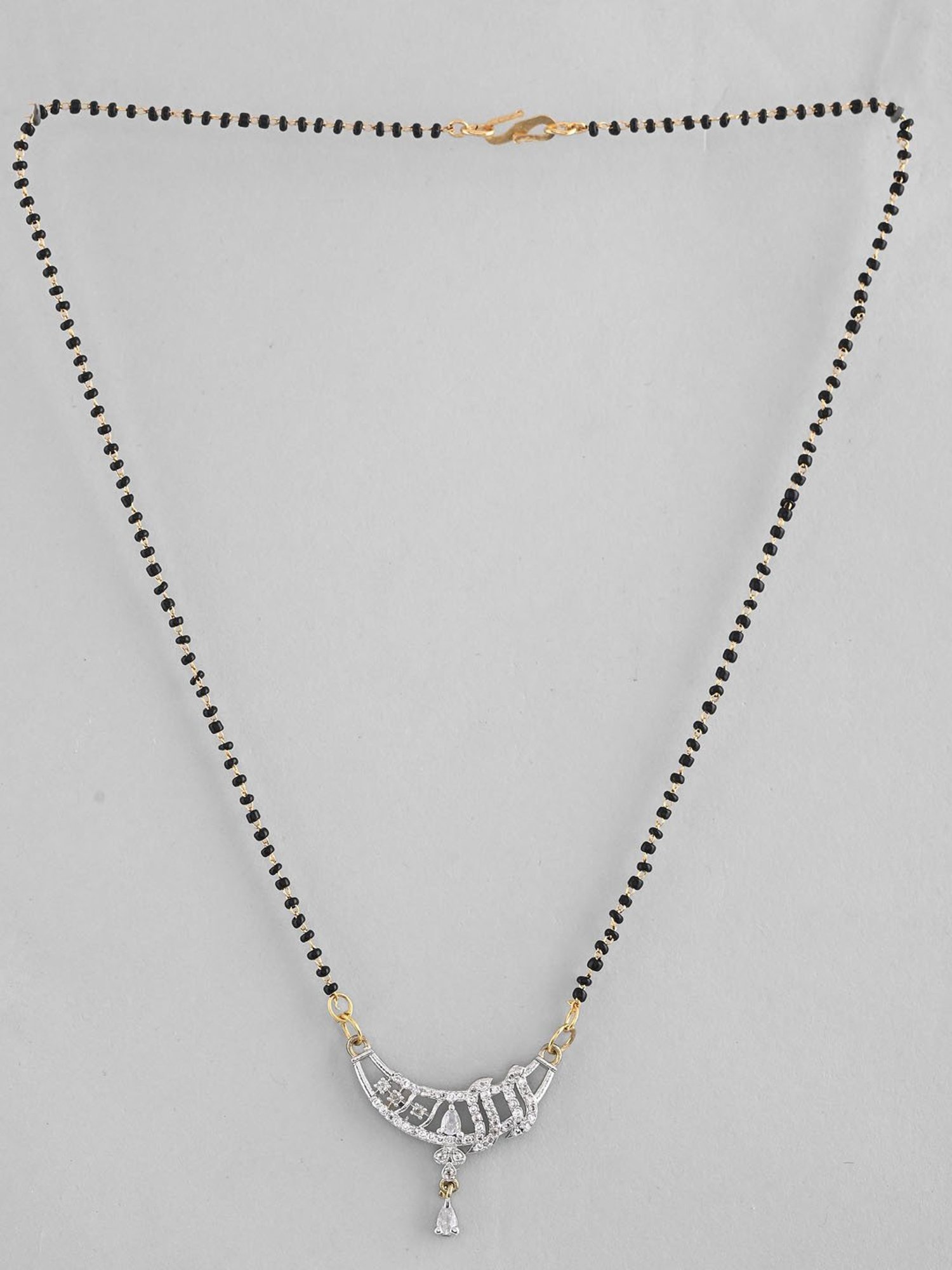 Abdesigns Gold-Plated American Diamond & Black Beaded Mangalsutra