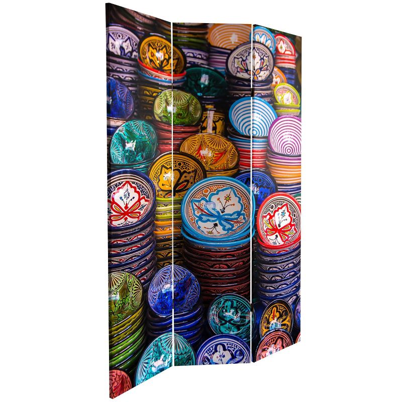 6" Double Sided Ceramic Bazaar Canvas Room Divider Blue/Red - Oriental Furniture