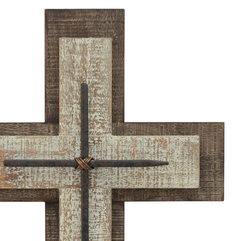 15.8" x 10.2" Decorative Wooden Cross Wall Art Worn White/Brown - Stonebriar Collection