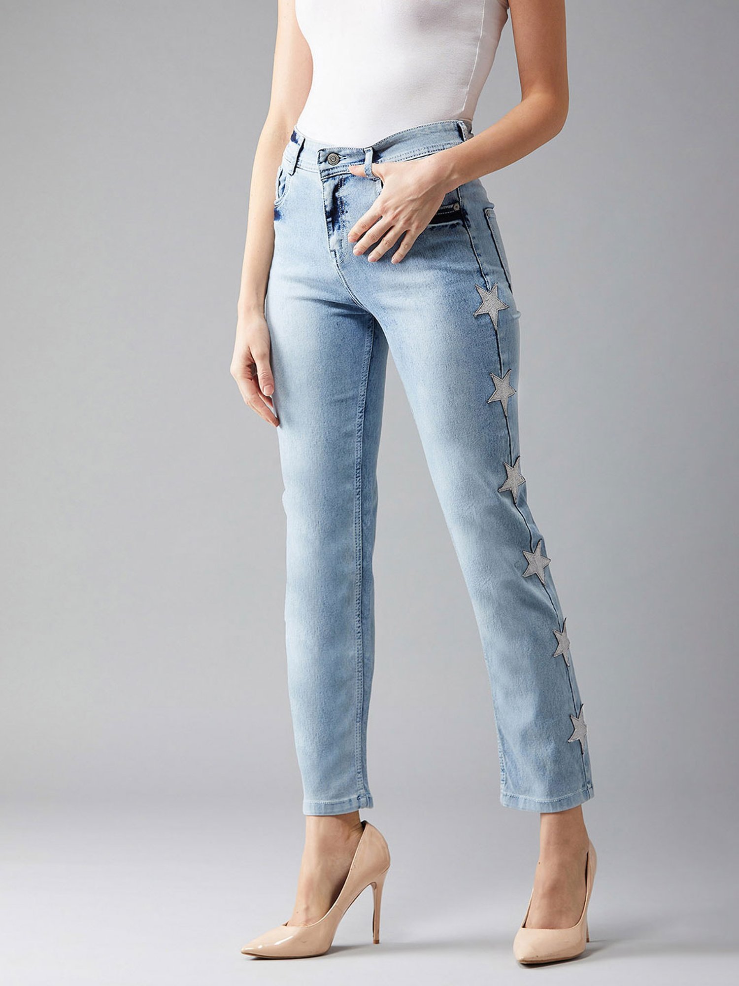 DOLCE CRUDO Light Blue Embroidered Jeans