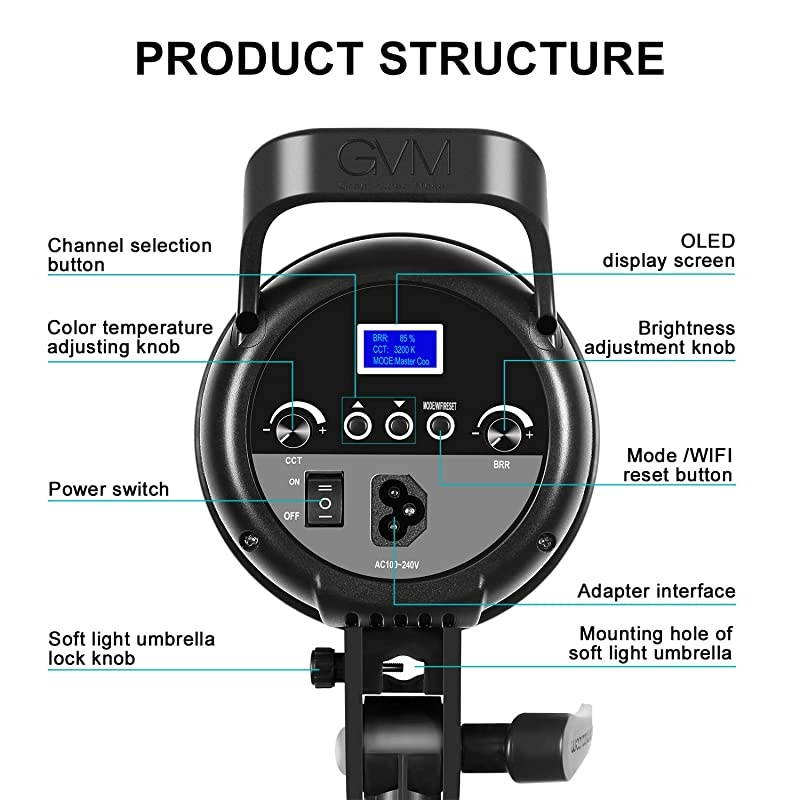 90W CRI97+/3200K~5600K Bowens Mount Led Continuous Video Light, with APP Intelligent Control System, for Video Recording,Children Photography,Wedding,Outdoor Shooting