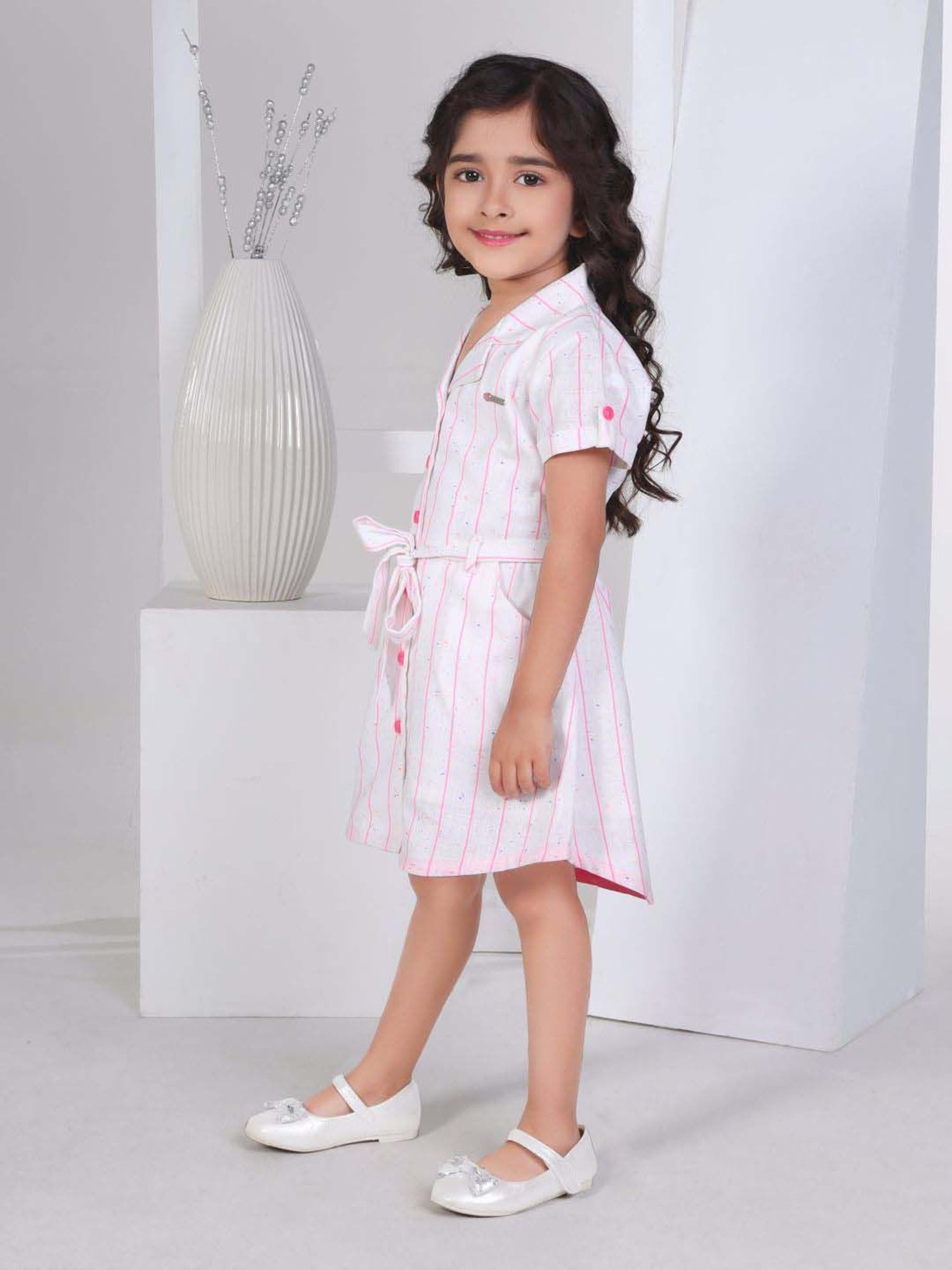 Peppermint Girls Pink Cotton Striped Dress
