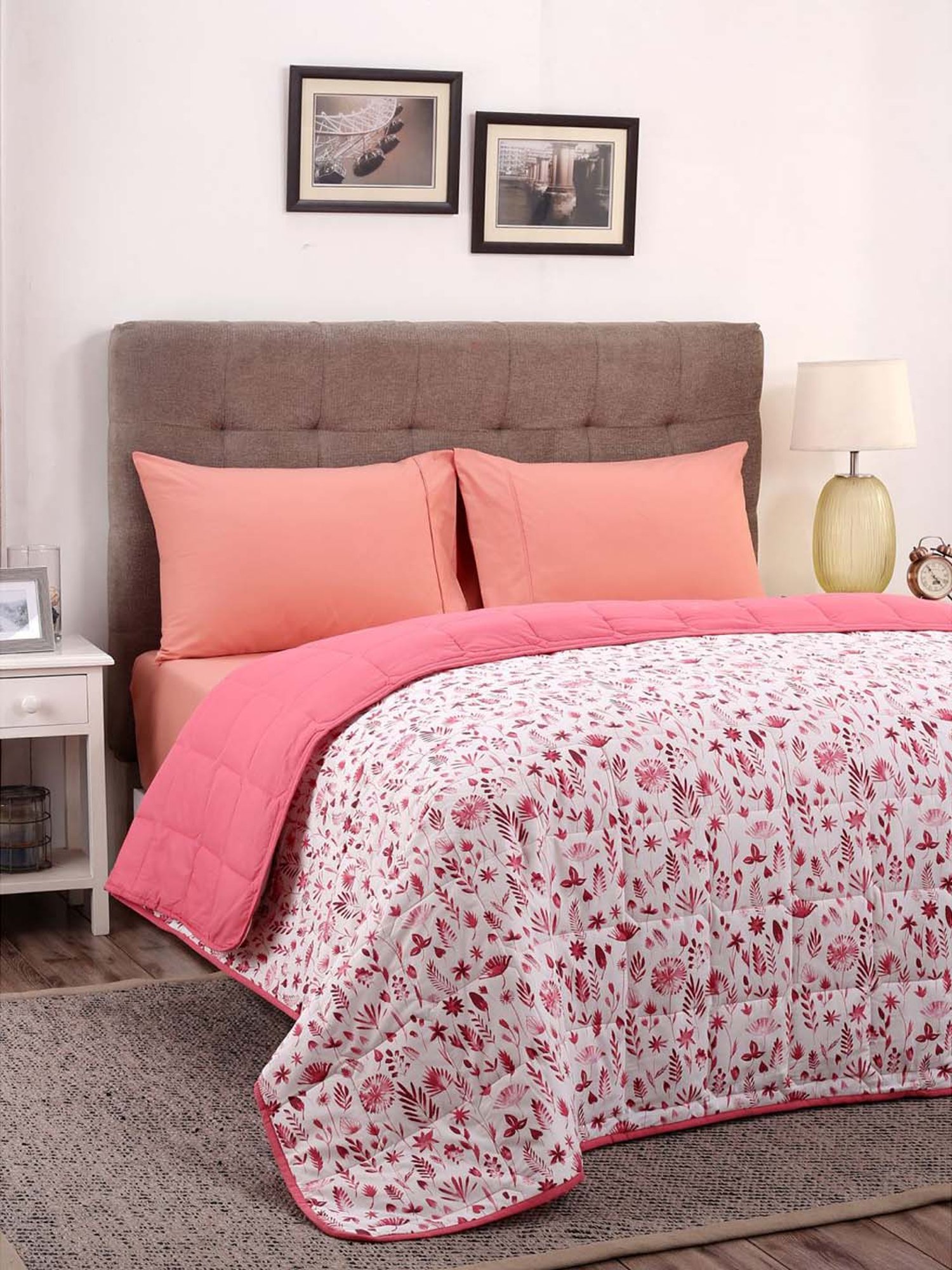 Maspar Lexus Floral Red Cotton 100 GSM Quilt - Set of 1