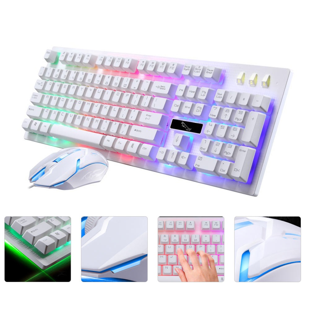 UKCOCO Gaming Keyboard Mouse Combo Wired,RGB LED Backlit Computer Gaming Keyboad,Lighted PC Gaming Mouse, for PC Games Gamer Working, White
