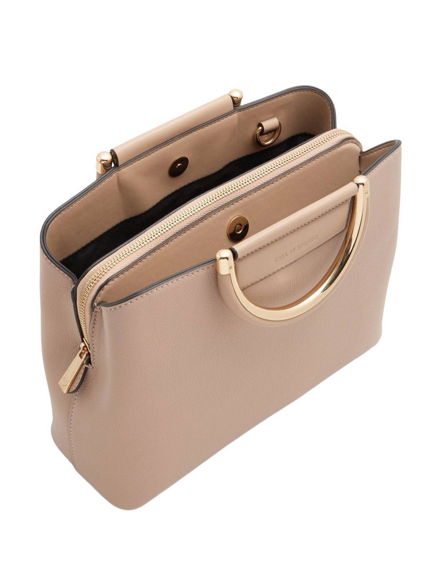Call It Spring Beige Solid Medium Satchel Handbag