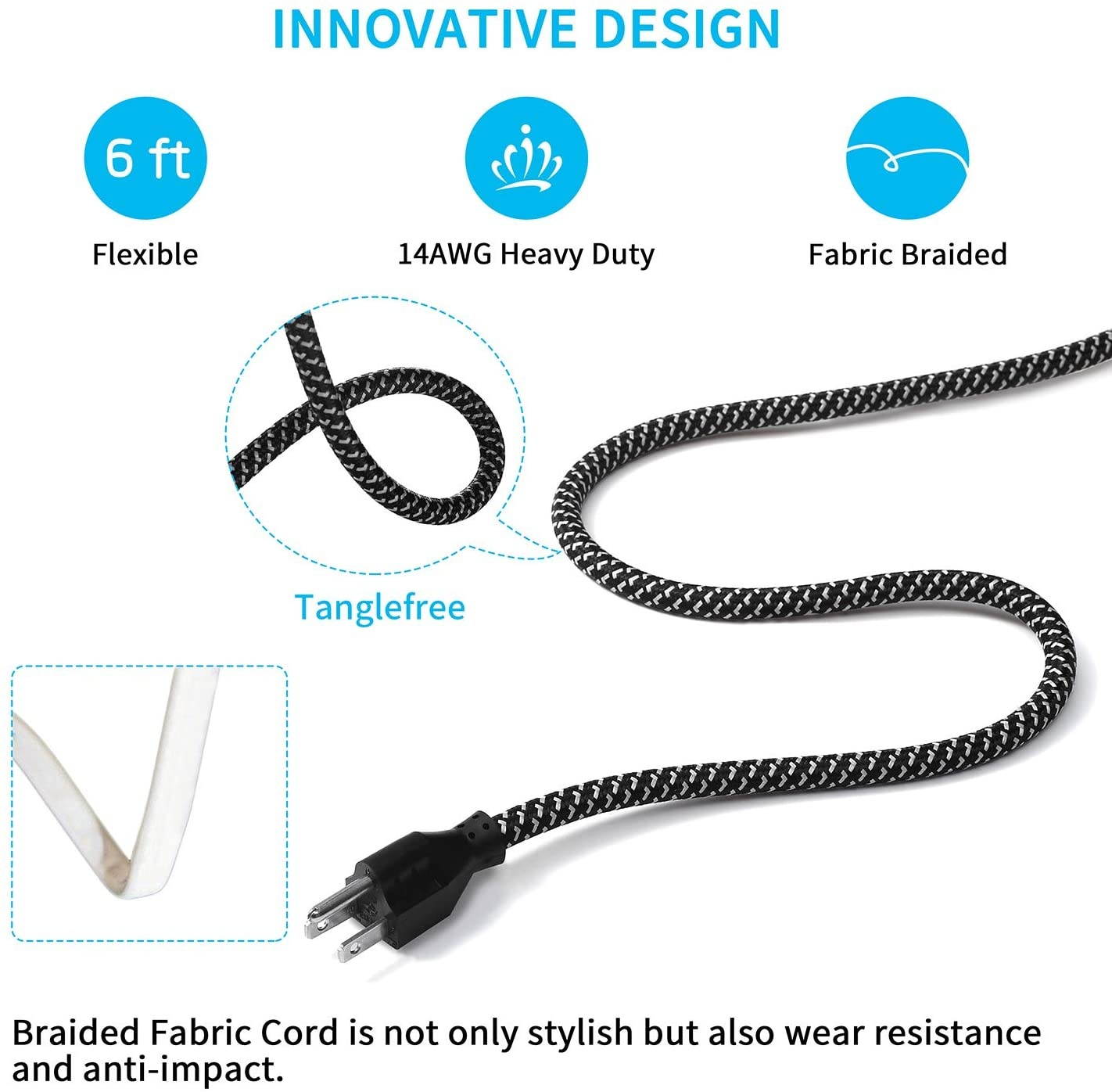 Metal Power Strip with USB, 6 feet, 6 Outlet Expander, Surge Protector, 300J, Wall Mountable, Overload Protection Switch, 3 Prong, Black, Heavy Duty Power Strip for Workbench Home Office, SGS Listed