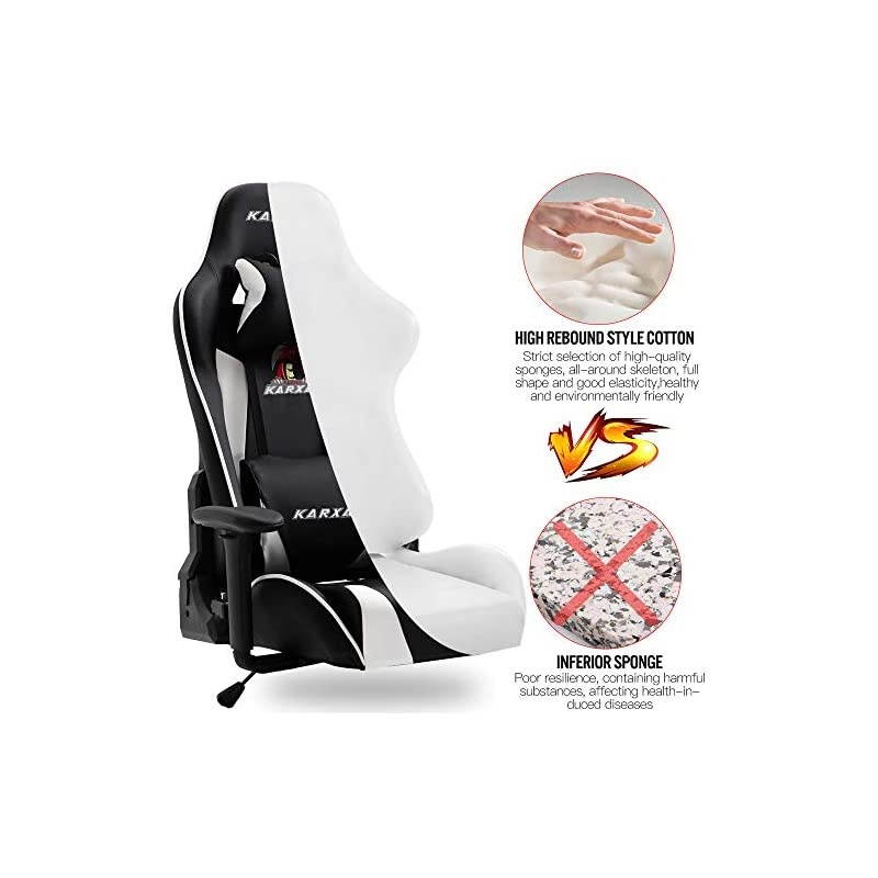 Ergonomic Gaming Chair High-Back Racing Style Gamer Chair PU Leather Height Adjustable Computer Desk Chair with Massage Lumbar Recliner Footrest and Headrest (White)