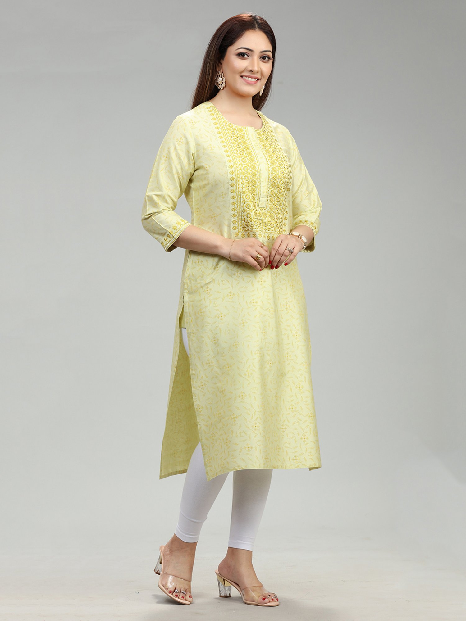 Cotton Culture Lime Green Embroidered Straight Kurta
