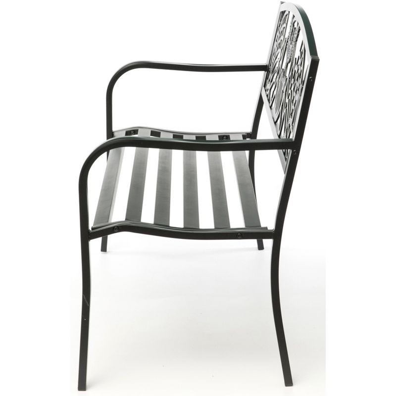 Gardenised Steel Outdoor Patio Garden Park Bench with Cast Iron "American Flag" Backrest