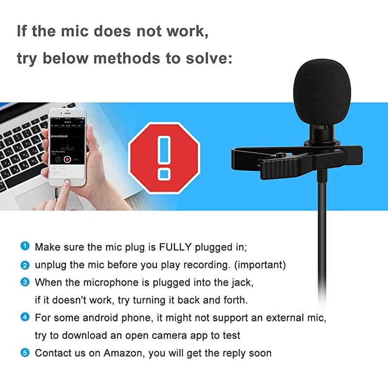 12.8 Feet Lavalier Lapel Microphone Professional Grade Omnidirectional Mic Condenser Small Mini Perfect for Recording Podcast PC Laptop Android iPhone YouTube Interview ASMR External