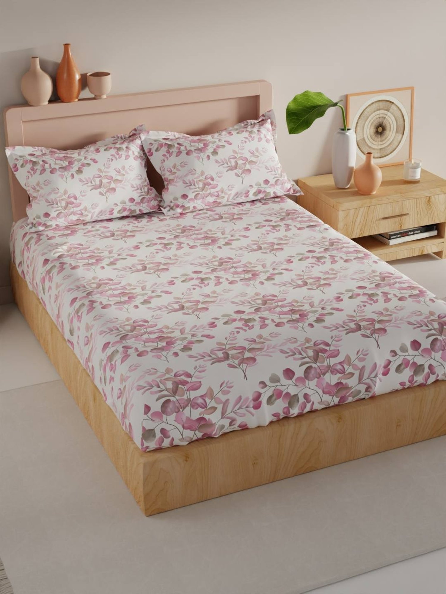Bianca Bamboo Micro Floral Multicolor 192 TC Microfibre King Bedsheet with 2 Pillow Covers