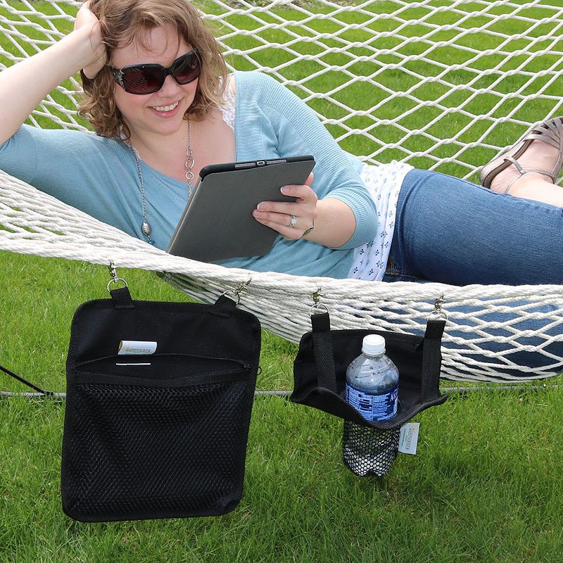 Sunnydaze Outdoor Rope Hammock Hanging Drink Holder and Tablet Device Holder