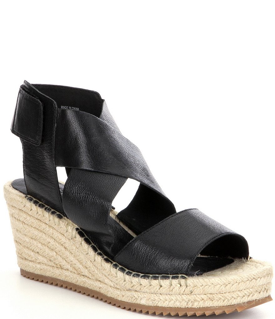 Eileen Fisher Willow Tumbled Leather Wedge Espadrilles