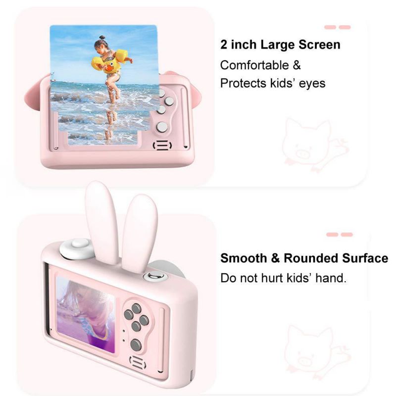 Tipmant Cartoon Smart Children's Digital Camera 8 MPX, 4X Optical Zoom, 2" IPS HD Screen, 17mm Lens for School Students Boys Girls Kids Gift (with 16GB TF Card,Pink Pig)
