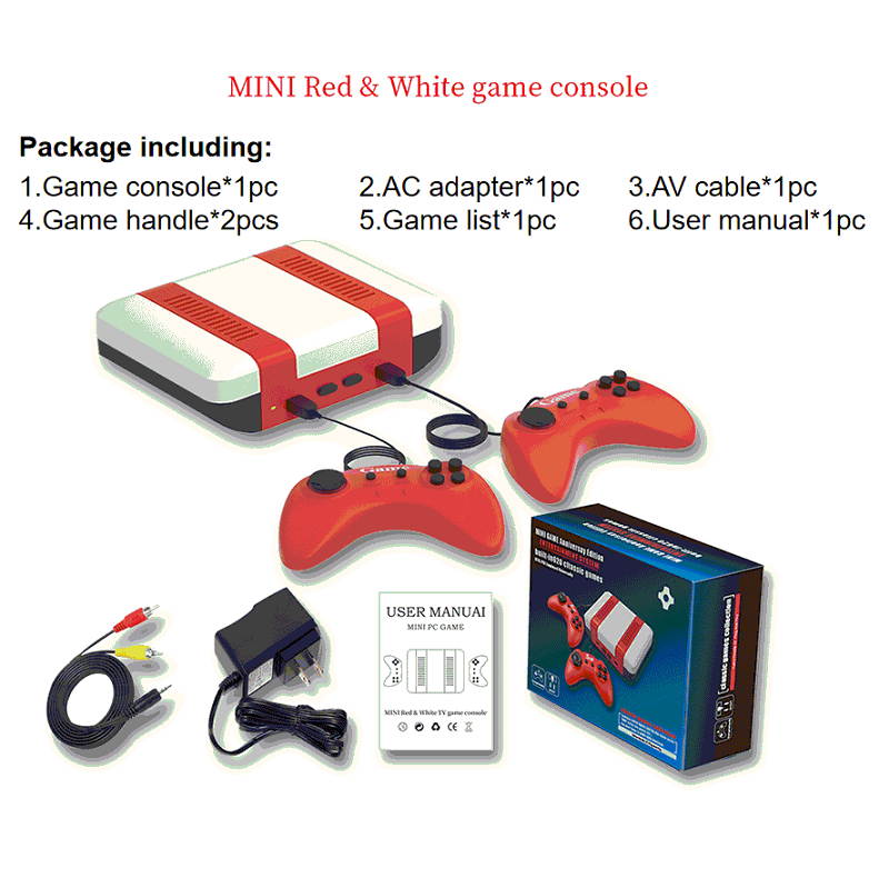 MINI Red & White TV Game Console, Retro Classic Mini Game Console Childhood Game Consoles Built-in 620 Game Dual Control 8-Bit Handheld Game Player for TV Video