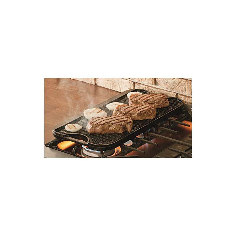 Pre-Seasoned Cast Iron Reversible Grill/Griddle With Handles, 20 Inch x 10.5 Inch - One tray
