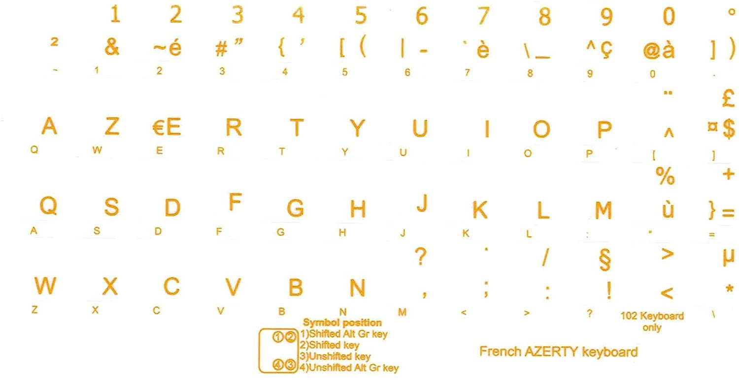 French Azerty Transparent Keyboard Label Yellow