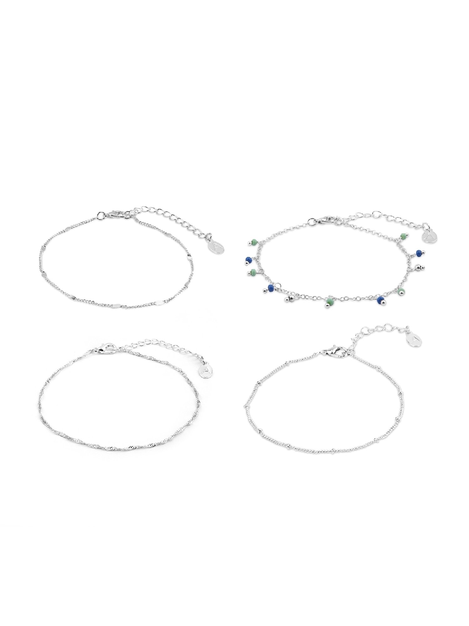 Accessorize London Women'S Silver Bead Drop Anklets Pack Of 4