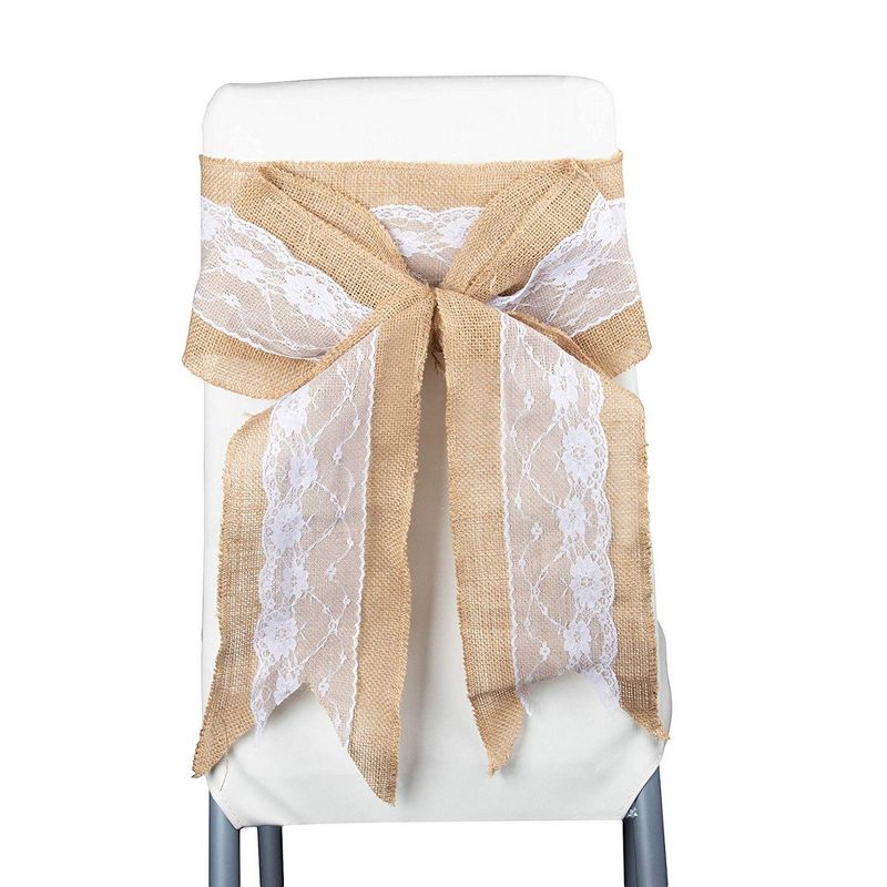 Genie Crafts 2-Pack Jute Burlap & Lace Ribbon Roll for Chair Sash Bow Knot Table Runner Decor, 5.3" x 3 Yards