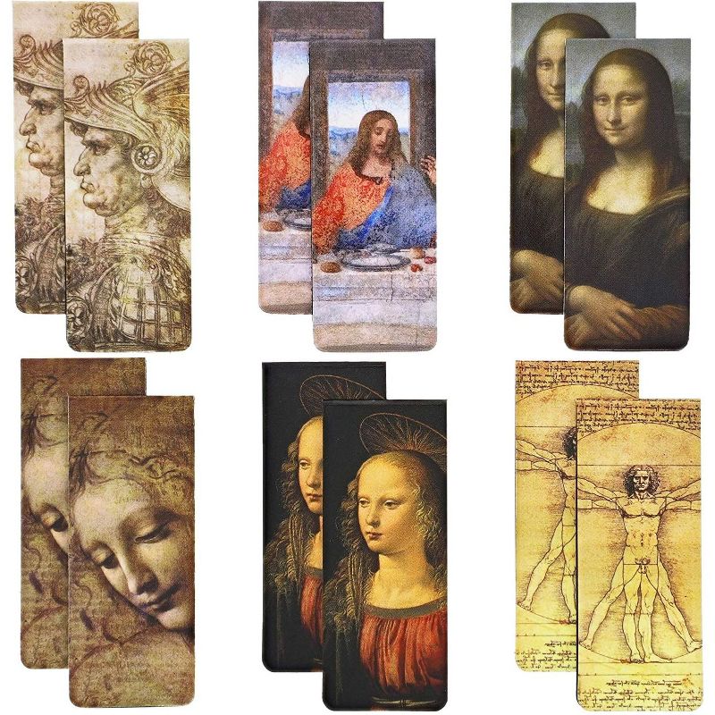 The Gifted Stationary 12-Pack Leonardo Designs da Vinci Magnetic Bookmarks in 6 Designs (0.8 x 2 inches)