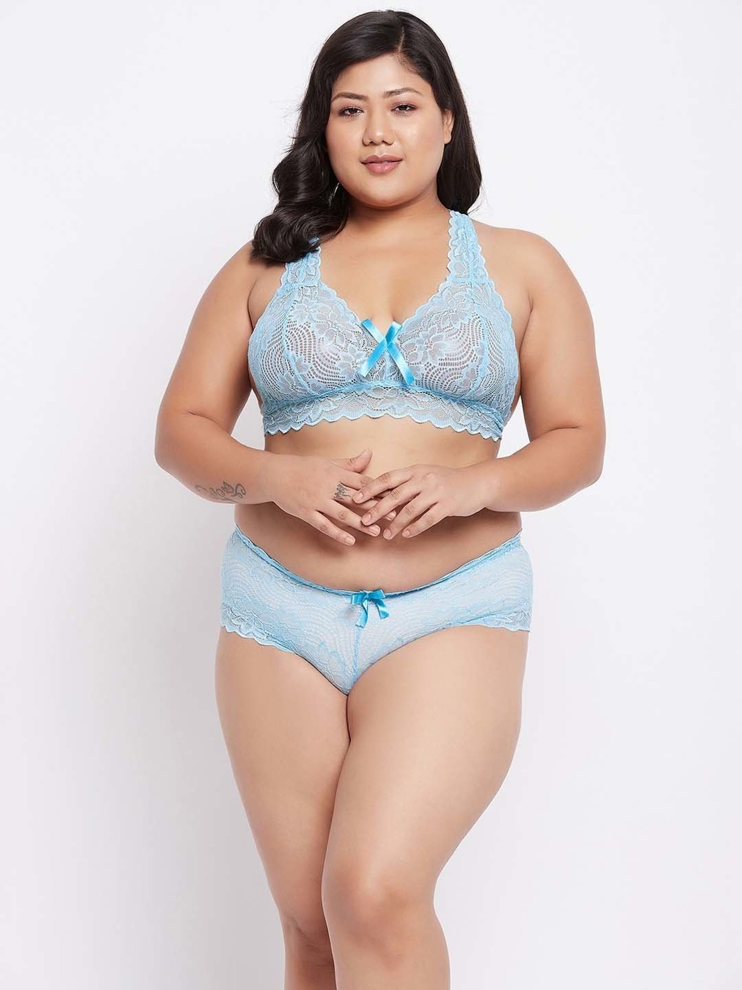 Secrets By ZeroKaata Blue Lace Work Bra Panty Set