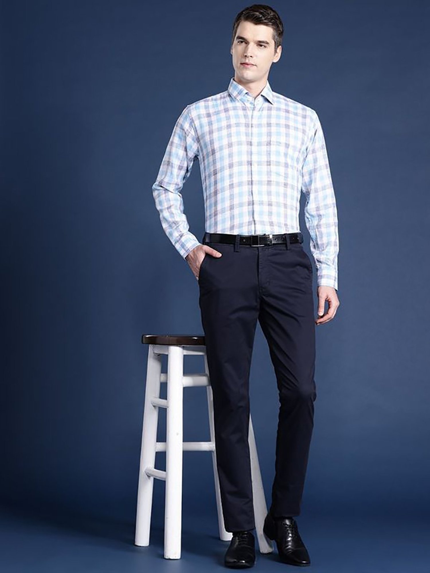 Hancock White Slim Fit Checks Shirts