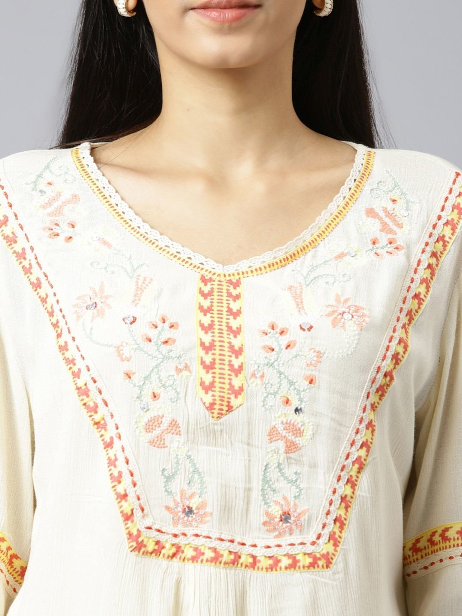 W Off-White Embroidered Tunic