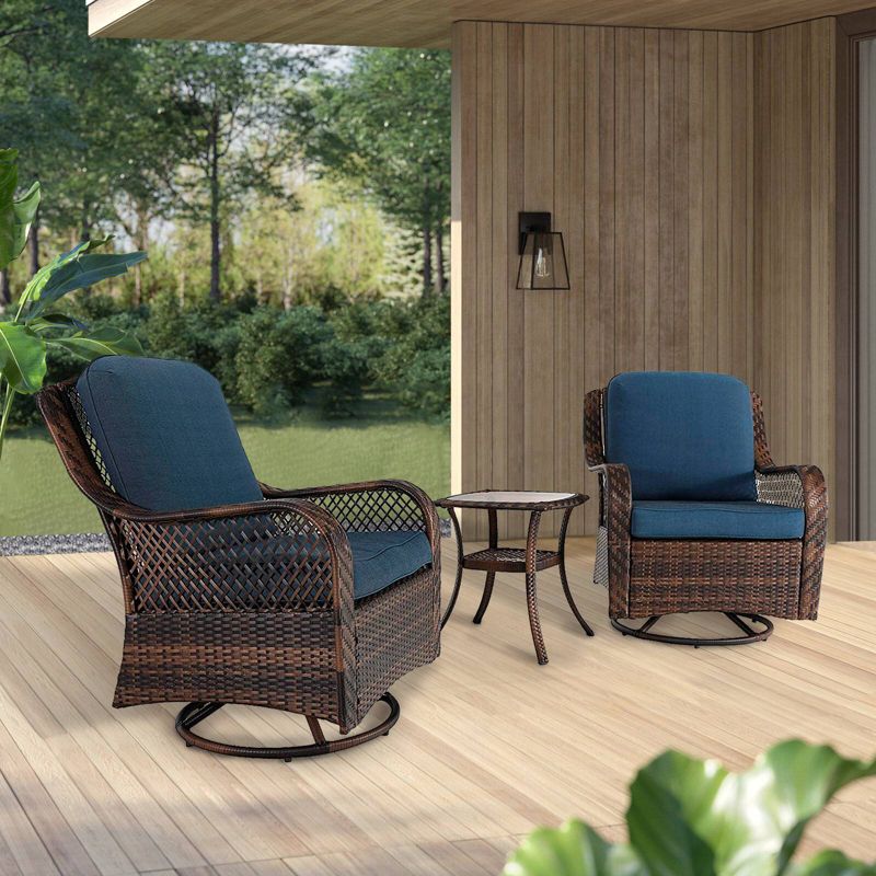 3pc Patio Conversation Set with Rocking Swivel Chairs & Table - Captiva Designs