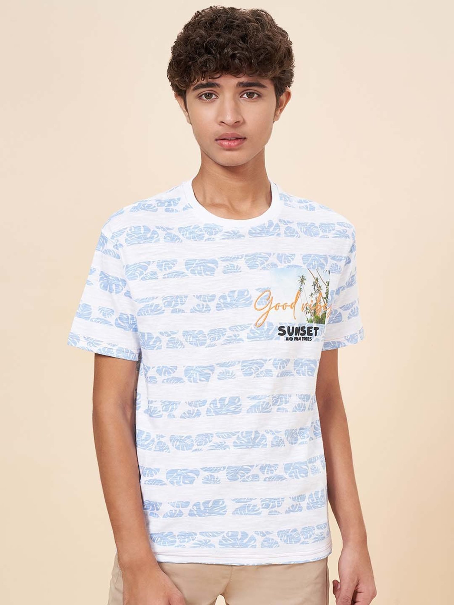 Coolsters by Pantaloons Kids White & Blue Cotton Printed T-Shirt