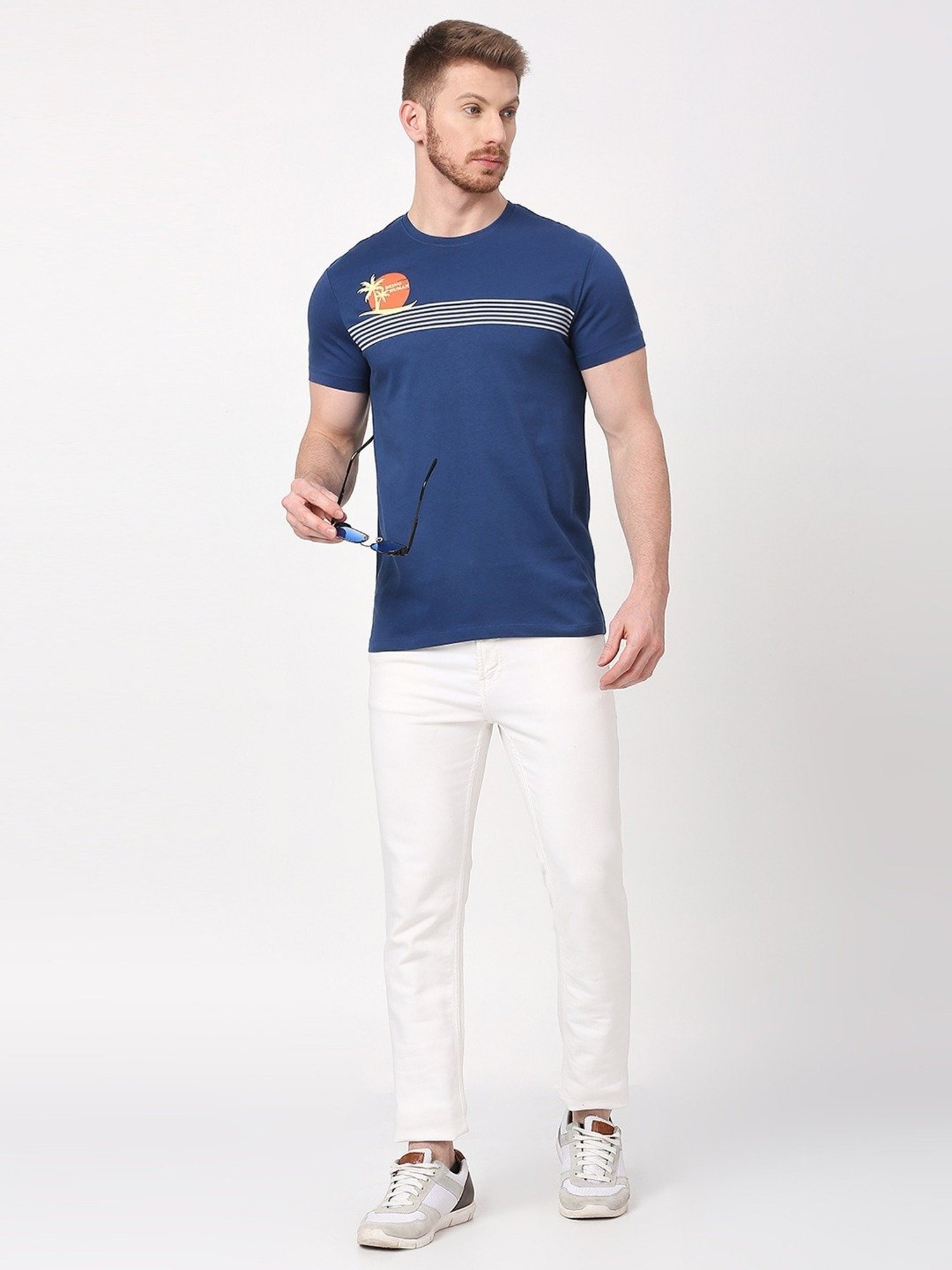 Being Human Dark Blue Regular Fit Printed T-Shirt