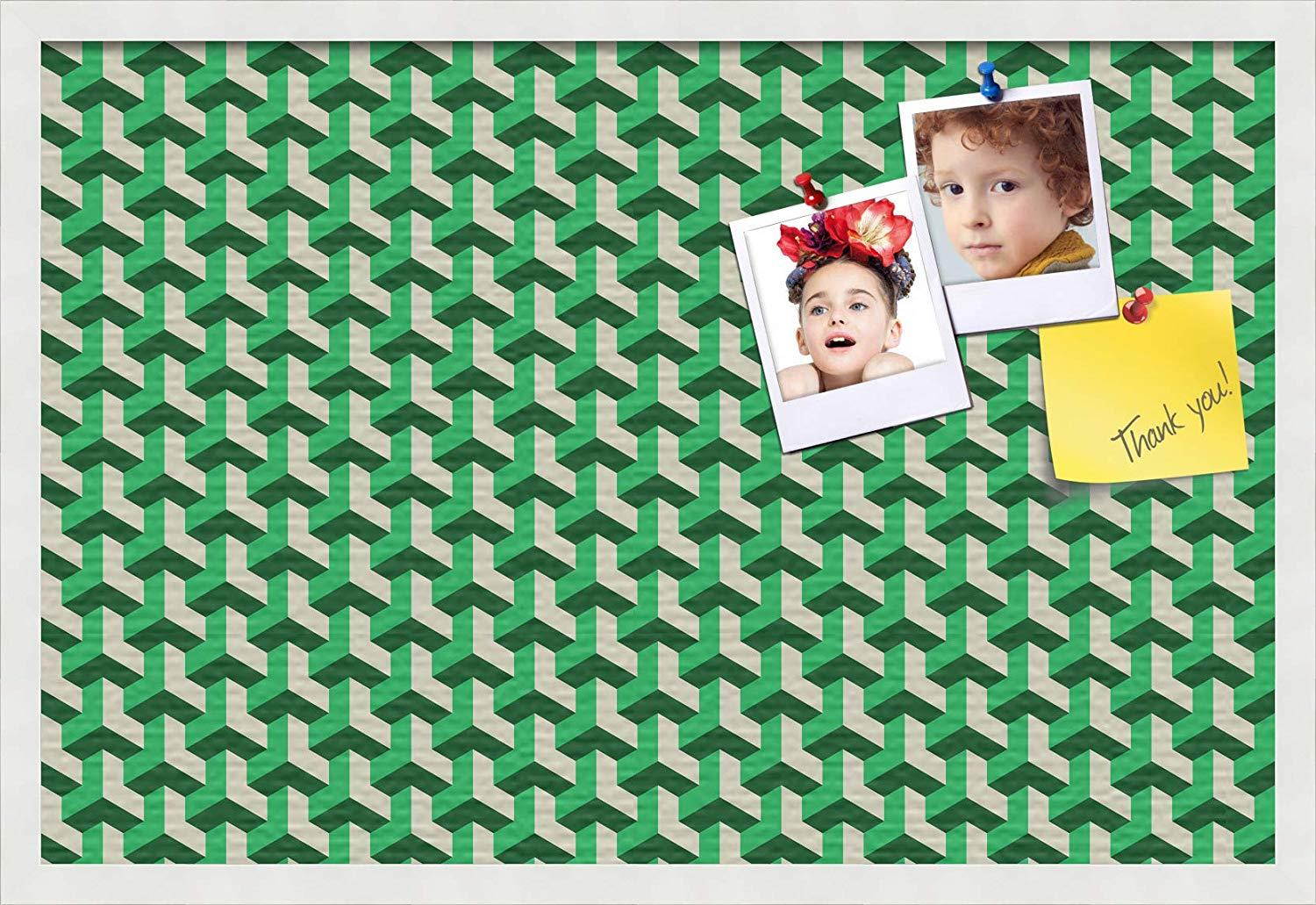 PinPix custom printed pin cork bulletin board made from canvas, Baus Green Beige 30x20 Inches (Completed Size) and framed in Satin White Frame (PinPix-Group-65)