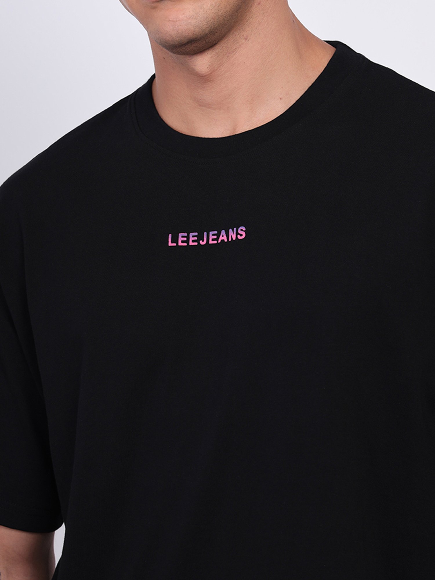 Lee Black Loose Fit Printed Cotton Oversized Crew T-Shirt