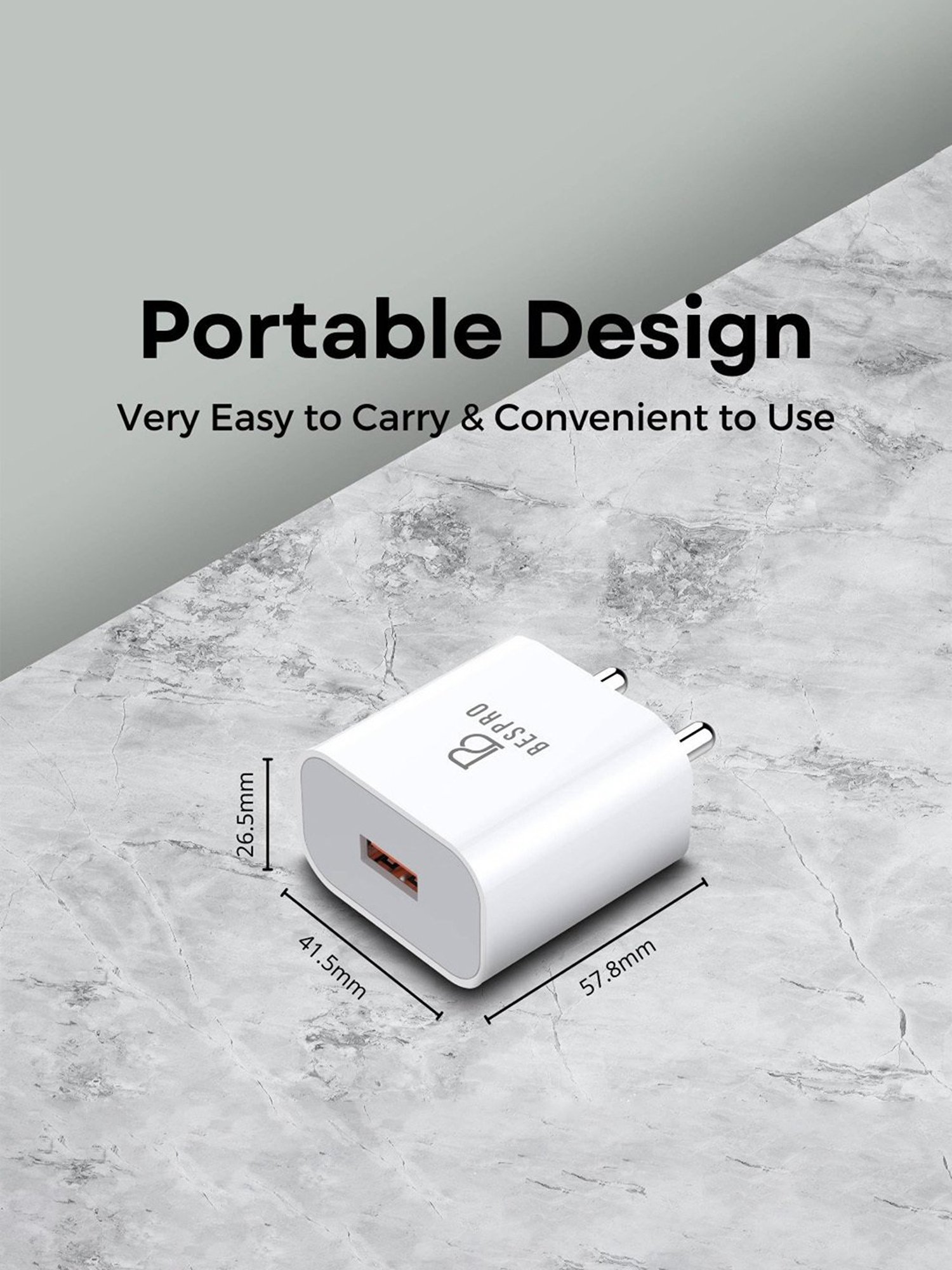 Bespro 18 W 2 A Mobile 18 W QC 3 Fast Charging Adapter - White