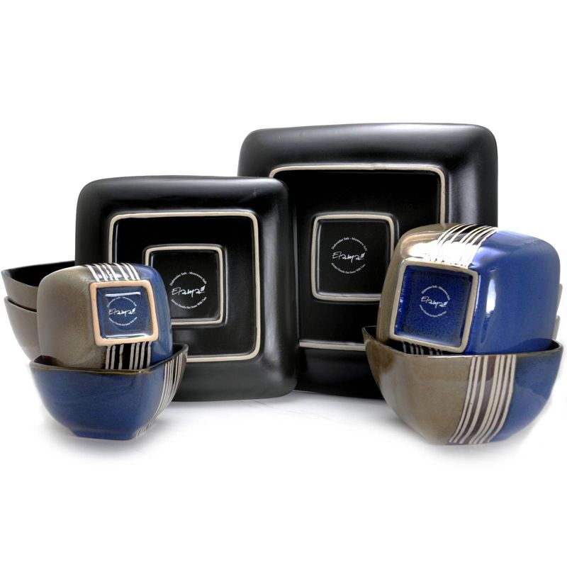 16pc Stoneware Double Color Square Dinnerware Set Brown/Blue - Elama