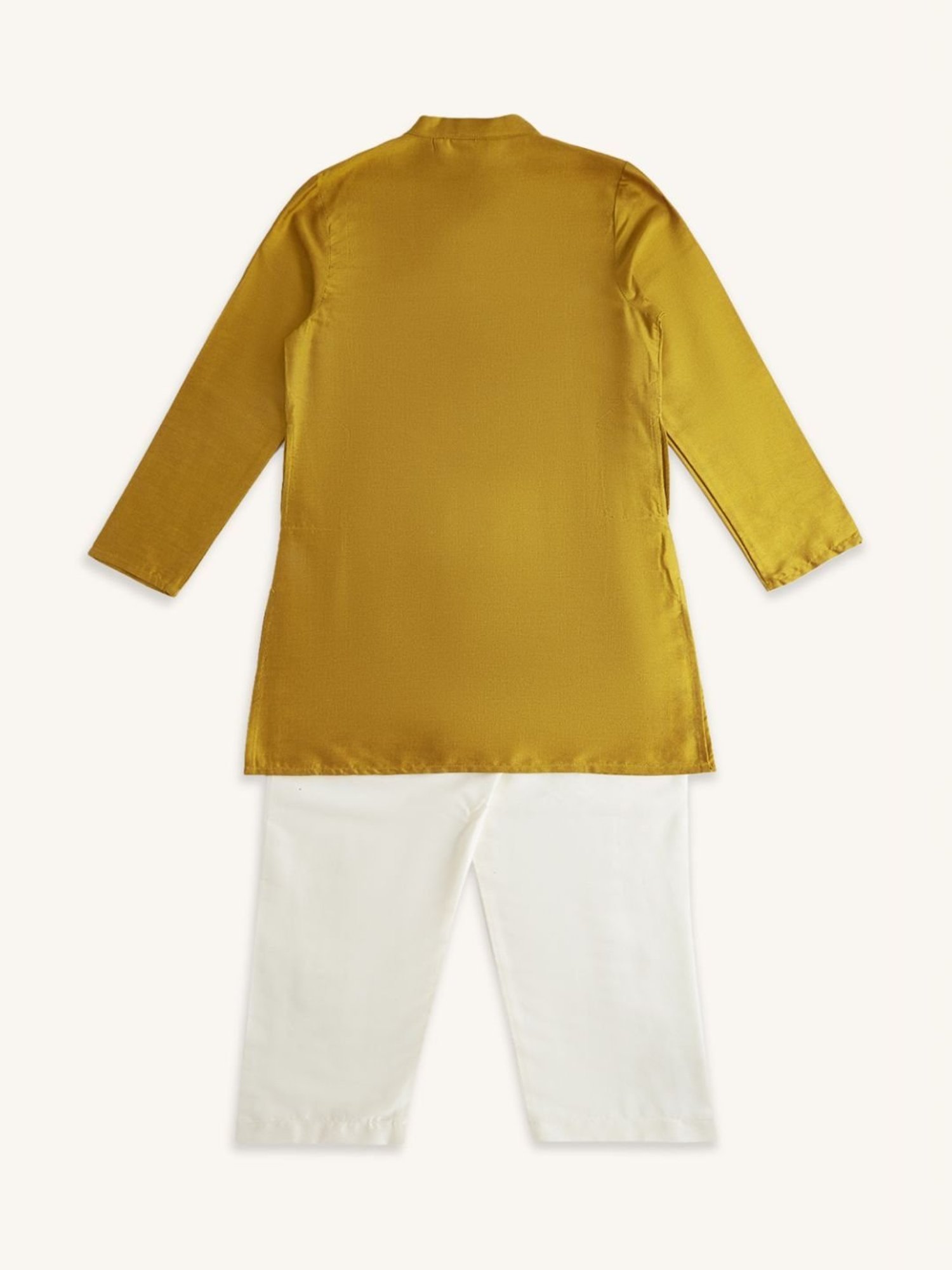 Indus Route by Pantaloons Kids Mustard & Yellow Embroidered Full Sleeves Kurta Set