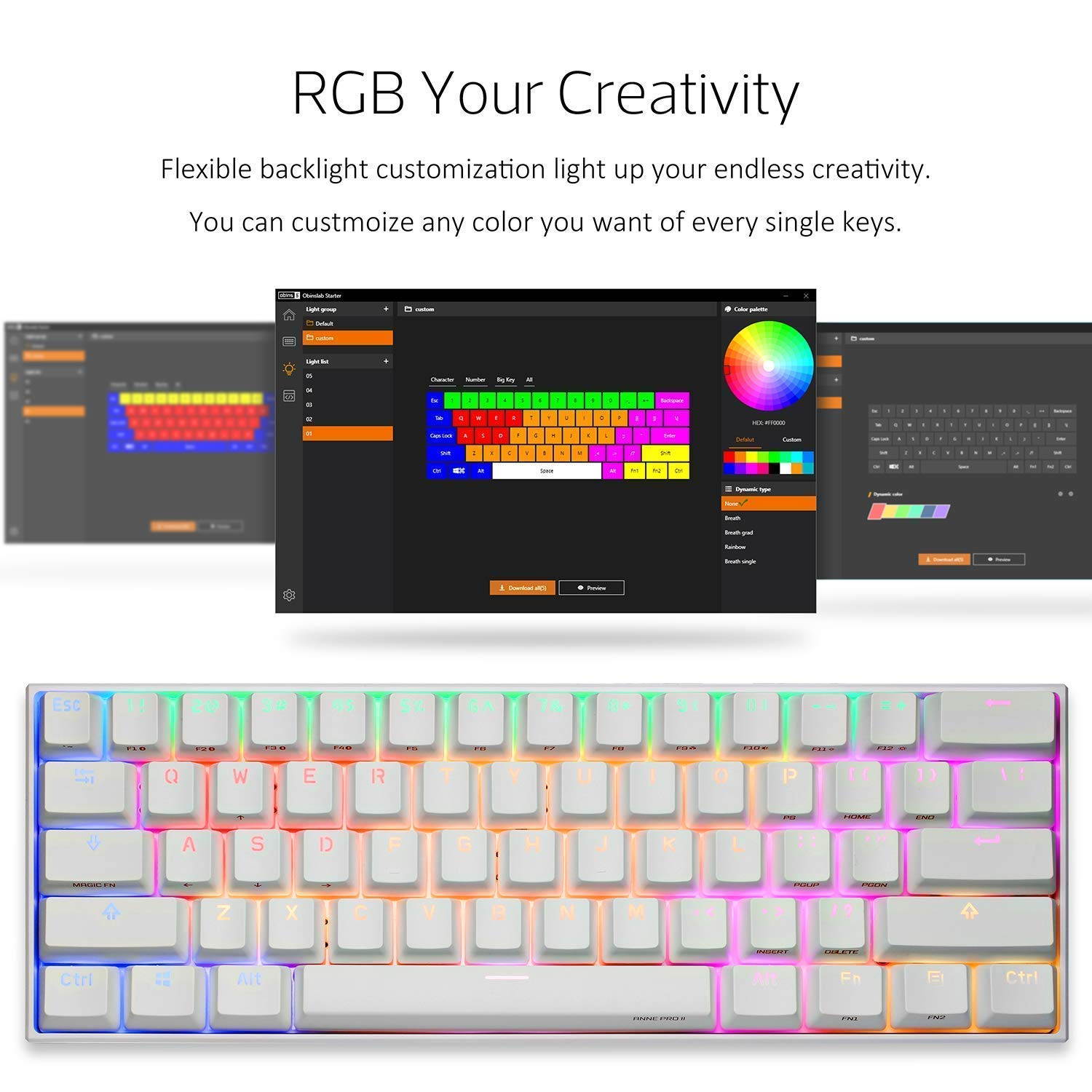 Anne Pro 2 Mechanical Keyboard 60% RGB Wired/ Wireless Gaming Keyboard Mac Bluetooth 4.0 PBT Type-c Kailh BOX Red Switch - Black