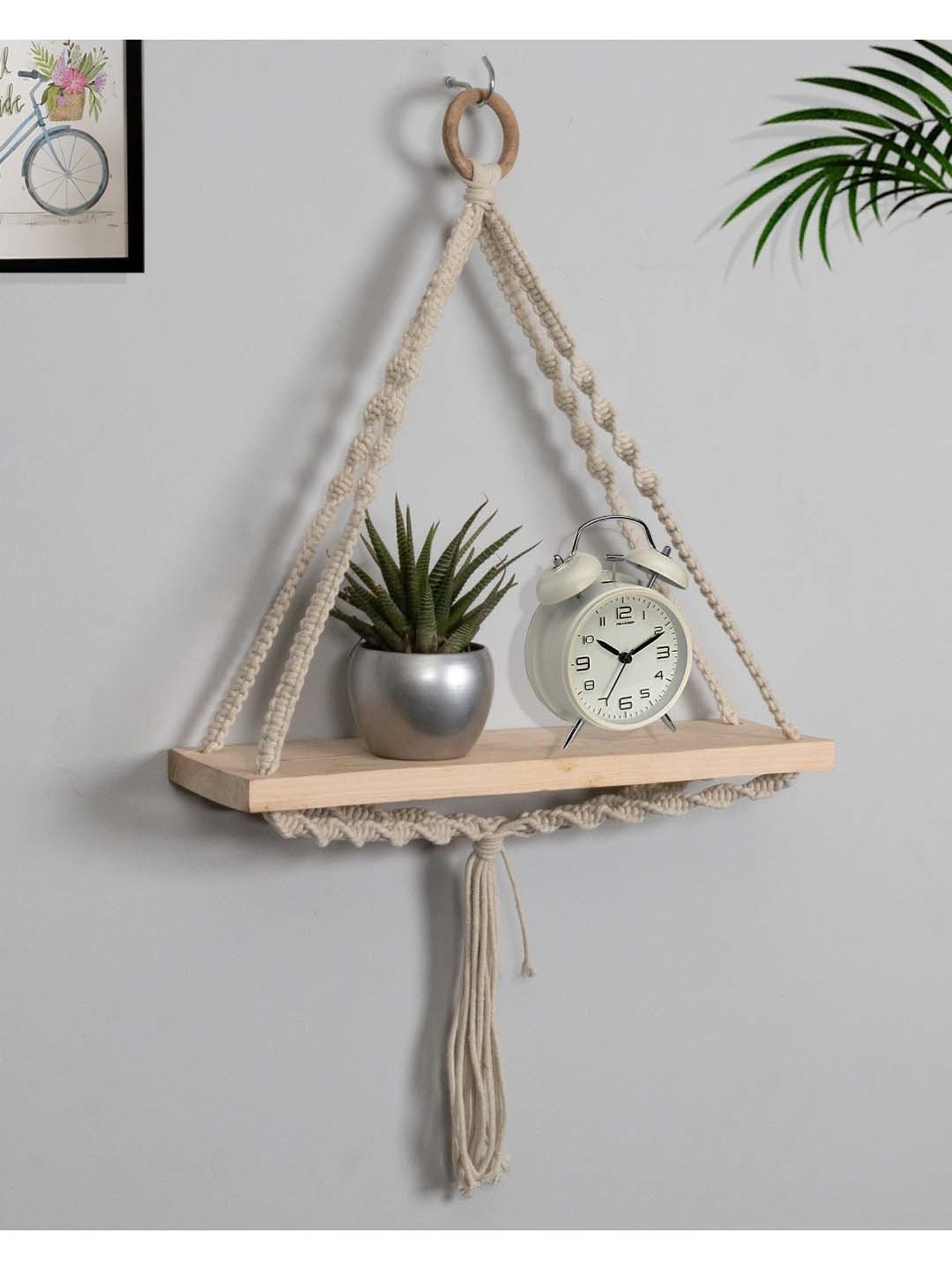 Homesake Macrame Beige Wood Wall Hanging Shelf