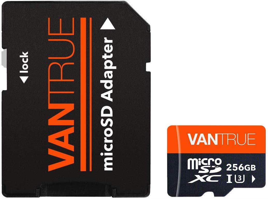 Vantrue 256GB MicroSDXC UHS-I U3 V30 Class 10 4K UHD Video High Speed Transfer Monitoring SD Card with Adapter for Dash Cams, Body Cams, Action Camera, Surveillance & Security Cams