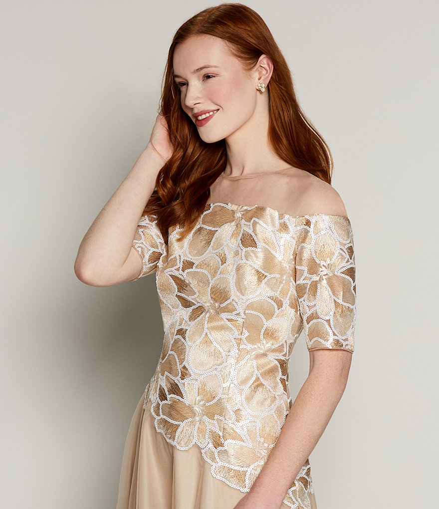 Adrianna Papell Sequin Embroidered Bodice Tulle Ball Gown