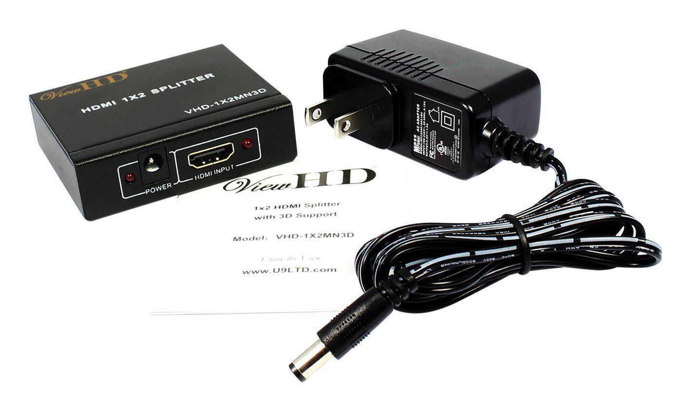 viewhd 2 port 1x2 powered hdmi mini splitter for 1080p & 3d | model: vhd-1x2mn3d
