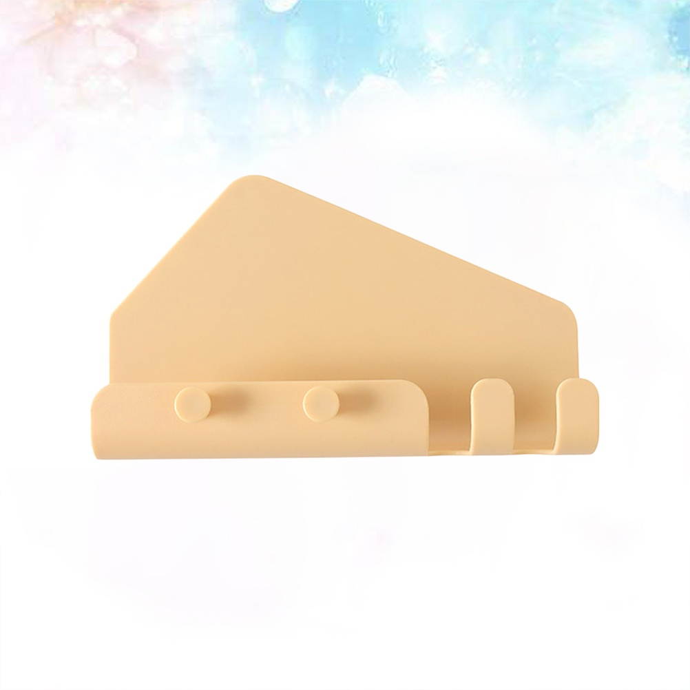 2PCS Sticky Wall Mounted Phone Stand Holder Multifunctional Traceless Charging Shelf with 4 Hooks for Bathroom Living Room (White)